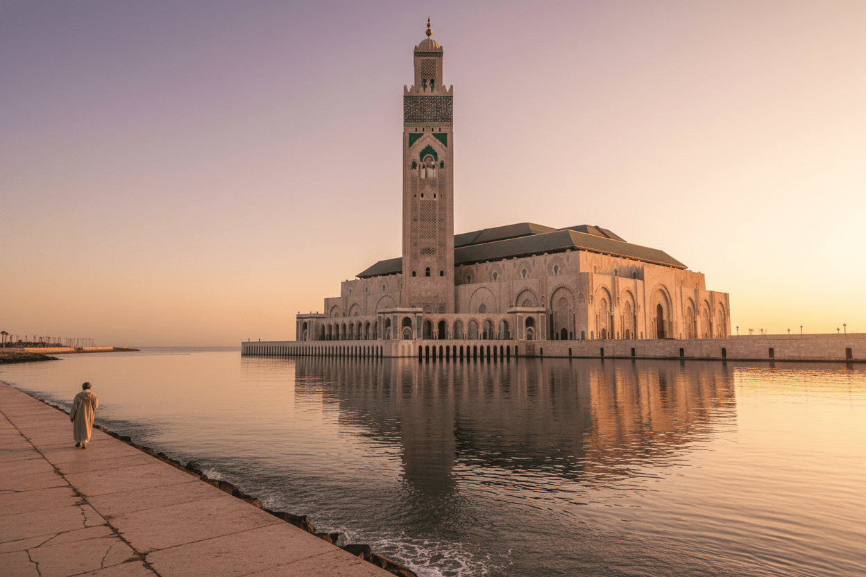 Hassan II Mosque oceanfront Casablanca – City Tour Modern Morocco
