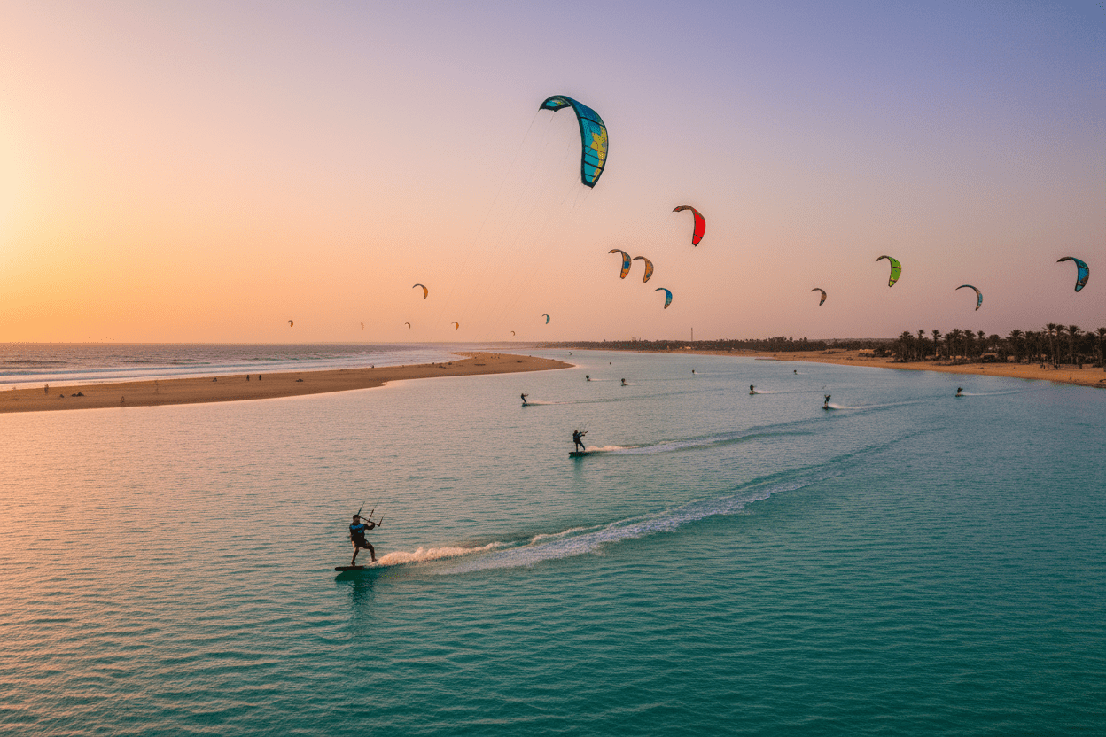 Kitesurfer on Dakhla lagoon turquoise water – World-Class Water Sports Morocco