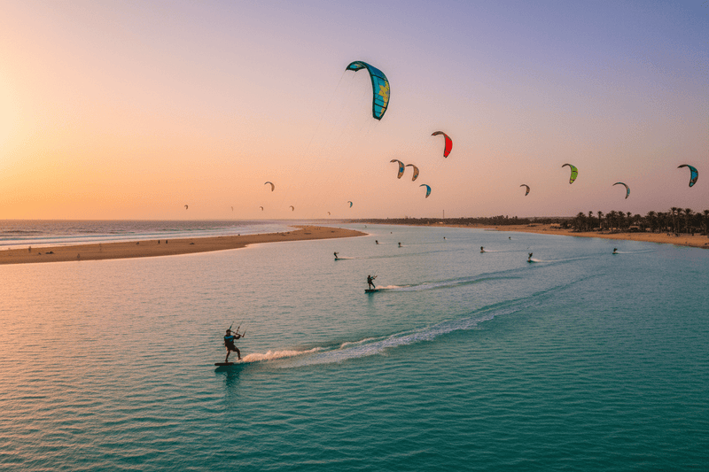 Kitesurfer on Dakhla lagoon turquoise water – World-Class Water Sports Morocco