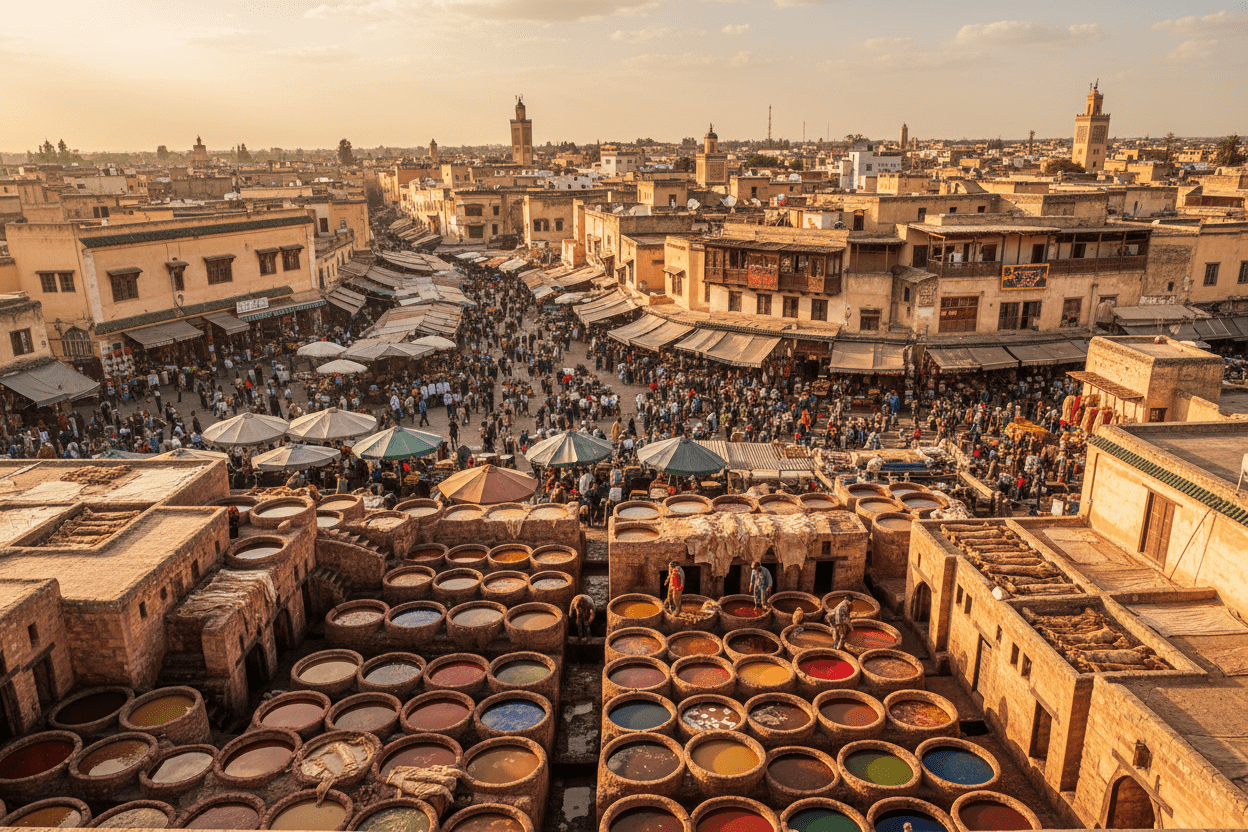 Fes el-Bali medina blue gate and ancient tanneries – 3-Day Imperial Cities Tour