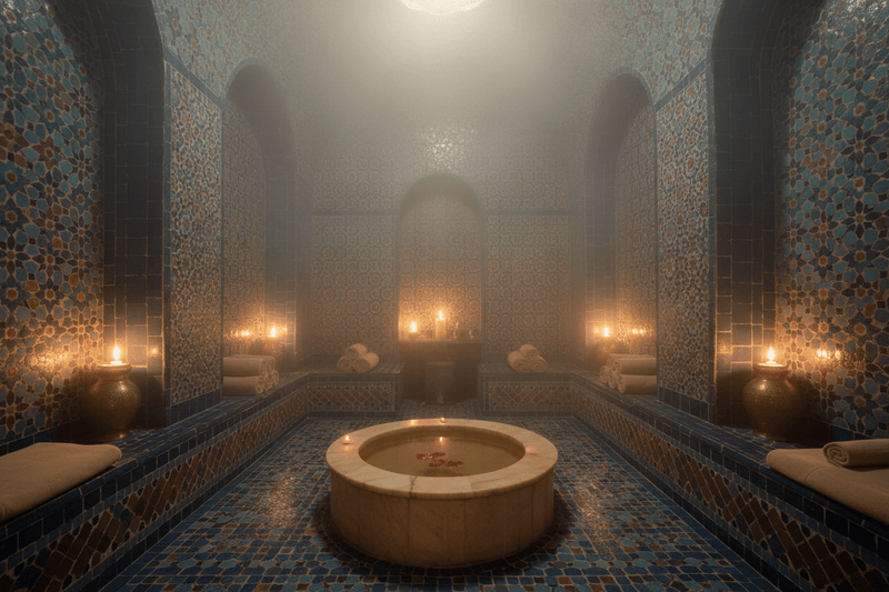 Traditional Moroccan hammam steam room and mosaic tiles – Marrakech Spa
